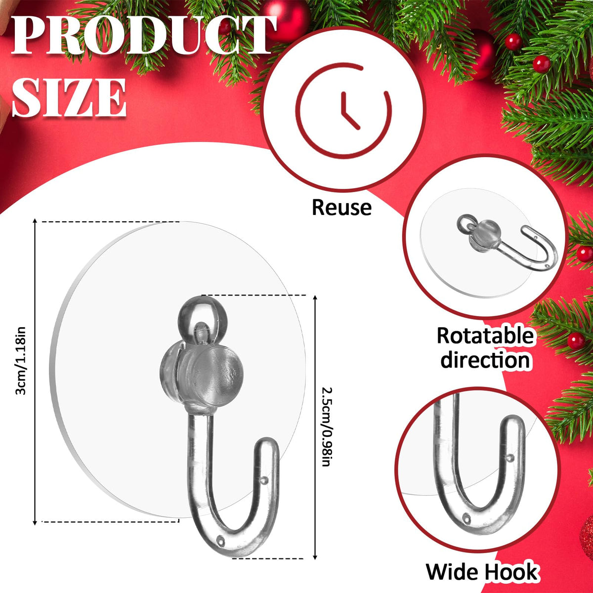 Jetec 100 Pcs Suction Cup Hooks 1.18 Inch Window Small Suction Cups with Hooks Waterproof Removable Clear Mini Suckers Hanger for Glass Bathroom Wall Door Christmas Wreath Lights Stockings