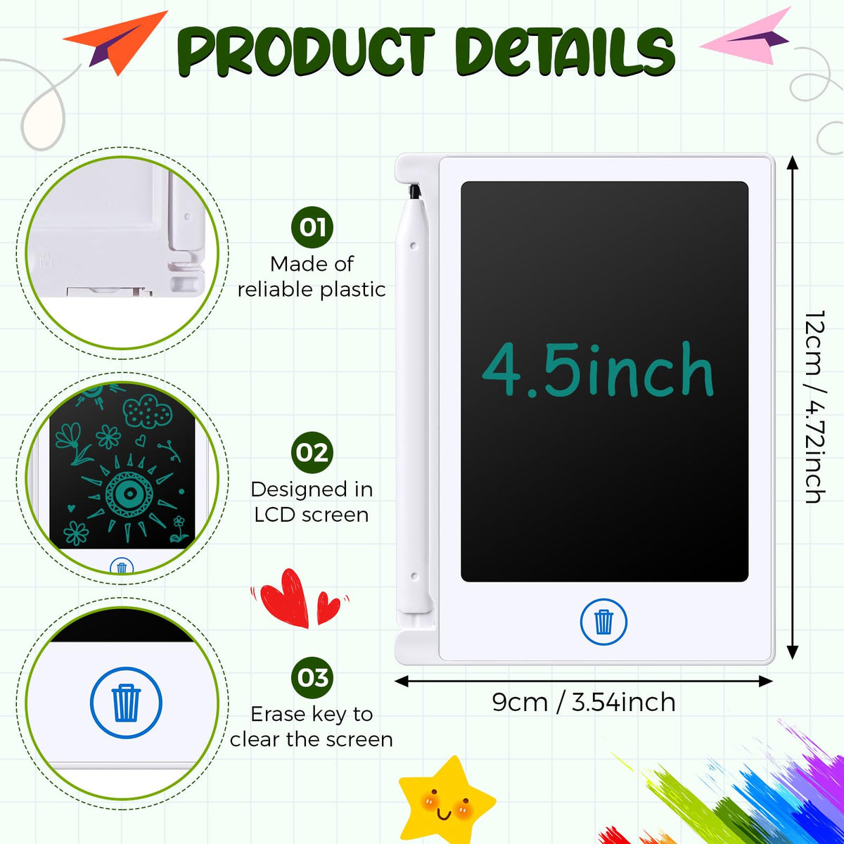 Nezyo 16 Pack 4.5 Inch Mini LCD Writing Tablet for Kids Electronic Doodle Board Bulk Erasable Drawing Tablet Reusable Writing Pad for Girls Boys Party Favor Goodie Bag Classroom Gifts(White)