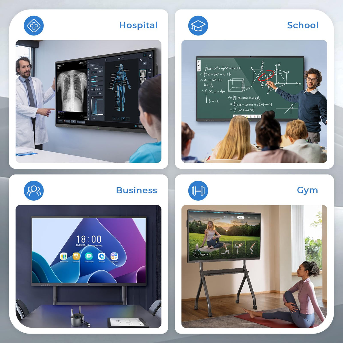 JASZDOT 75'' Smart Board, 4K UHD Interactive Touchscreen Whiteboard, Android 14 8+128GB Wireless Smartboard for Classroom Home Office Studio