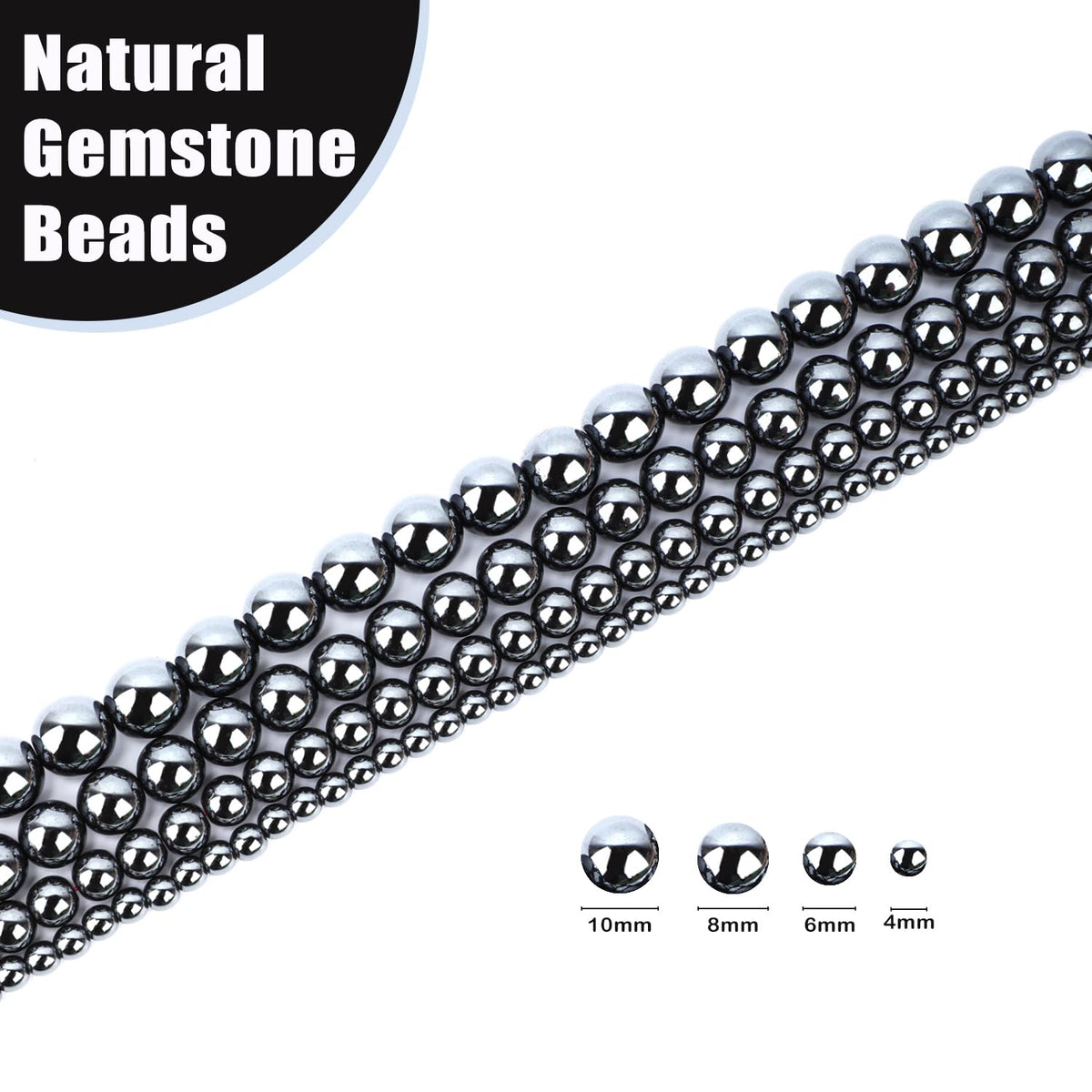 CMBYN Natural Stone Beads Round Genuine Real Stone Beading Strand Loose Gemstones DIY Smooth Bead for Bracelet Necklace Earrings Jewelry Making (Hematite, 6mm 60 Pieces)
