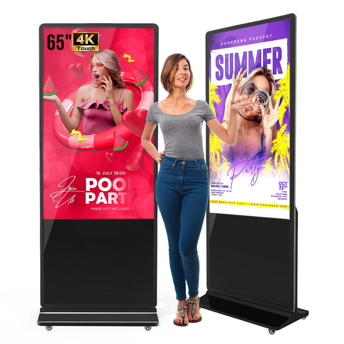 MWE 65 Inch 4K Touchscreen Kiosk, Indoor Floor Standing Digital Signage Displays, Advertising Display LCD Kiosk, Interactive Display Poster Android System with Auto Media Player, HDMI/USB/WIFI