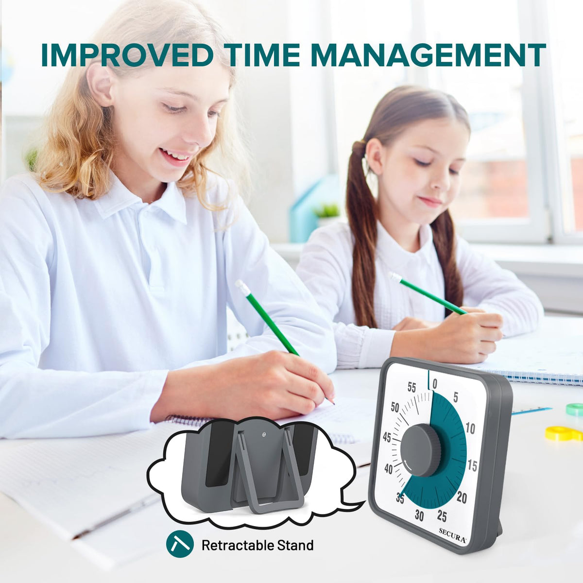 Secura 7.5 Inch Visual Timer, 60 Minute Visual Oversize Countdown Timer for Kids and Adults, Durable Mechanical Time Management Tool (Dark Green)