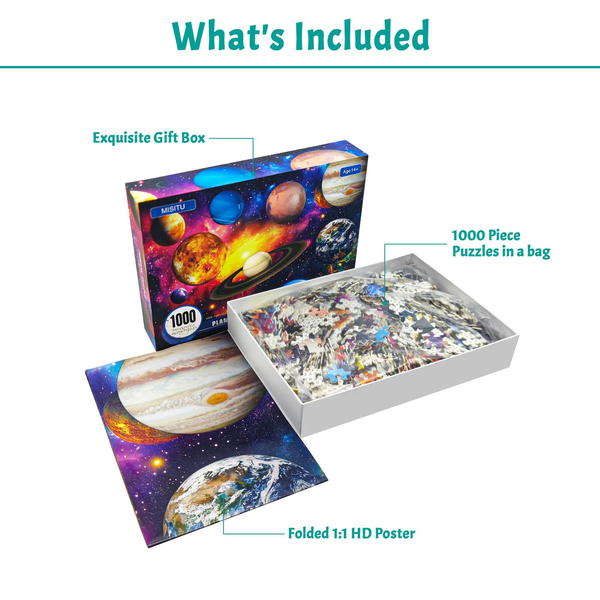 MBOQIU 1000 Piece Puzzle for Adults - Solar System Puzzles for Adults 1000 Pieces, Letters on Back, Universe Scene Jigsaw Puzzle, Space Scene Challenging Puzzles for Teens Seniors - 27.6 x 19.7 inches