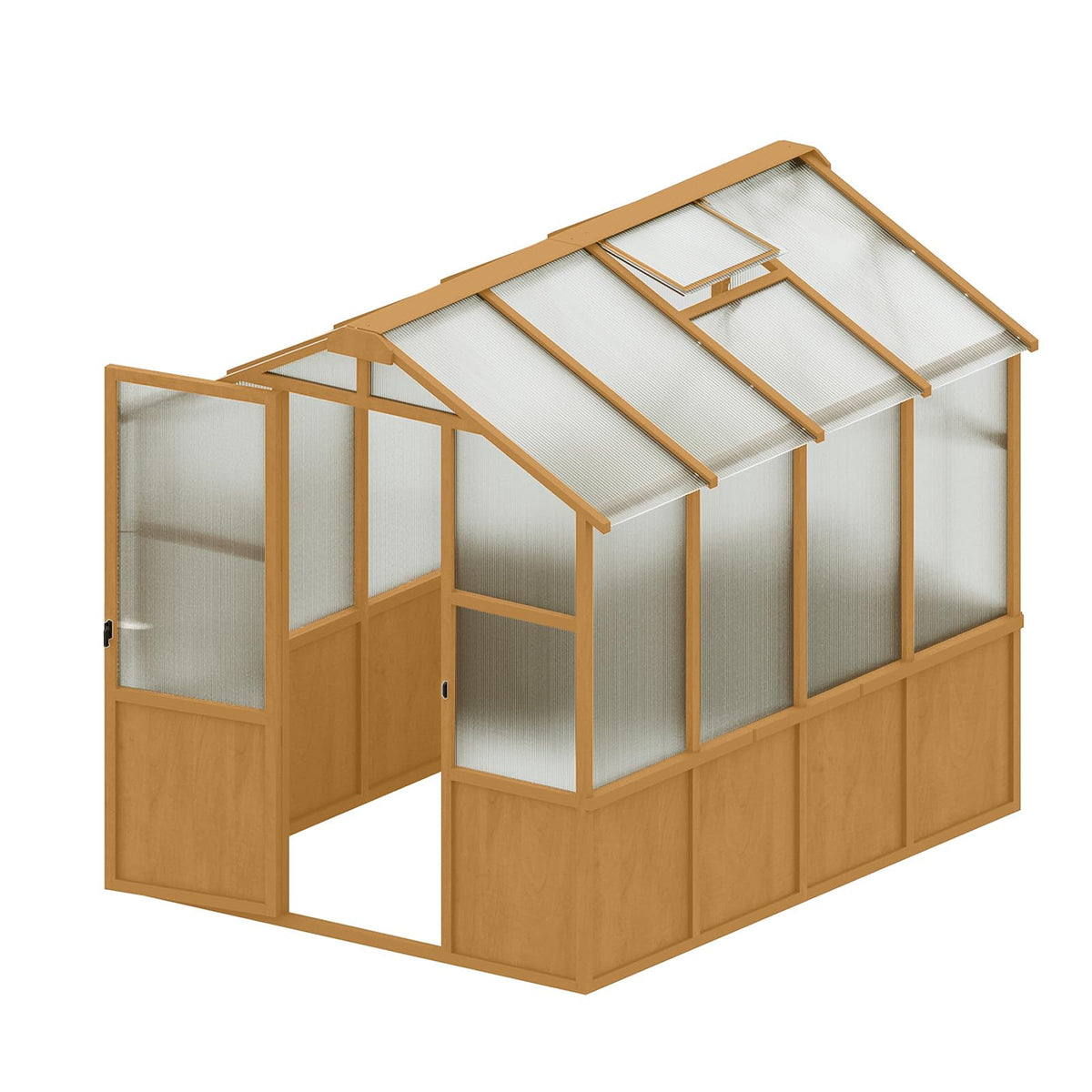 6x8 FT Outdoor Wood Greenhouse, Heavy Duty Solid Pine Wooden Walk-in Green House with 6MM Thick Polycarbonate Panels, Adjustable Roof Vent and Lockable Door, Garden House for Backyard Patio Lawn