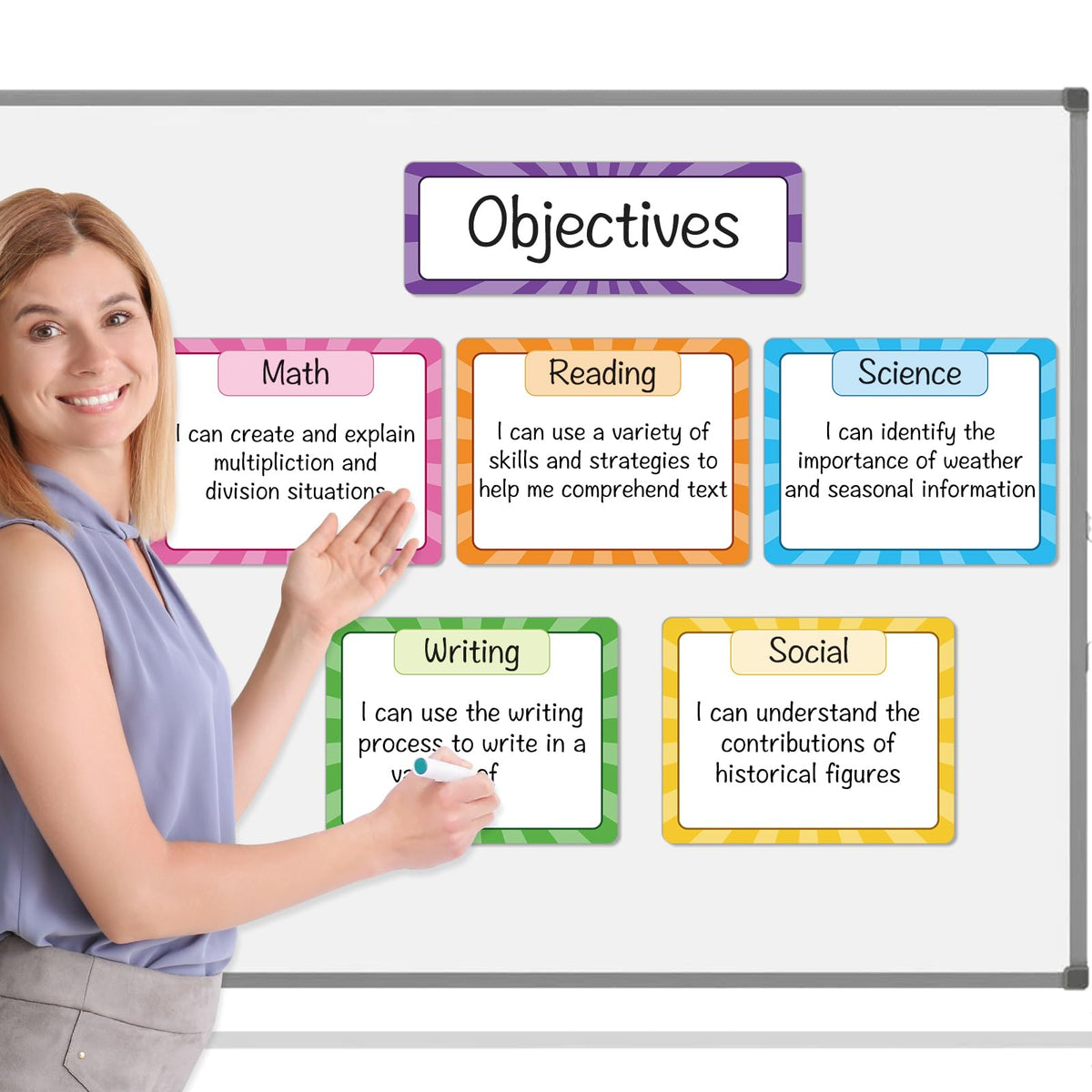 Auchq Magnetic Write ＆ Wipe Paper Organization Chart, Dry Erase Objectives Learning Magnets for Classroom Whiteboard, Great for Classroom Goals Targets, Including 6 Magnets.