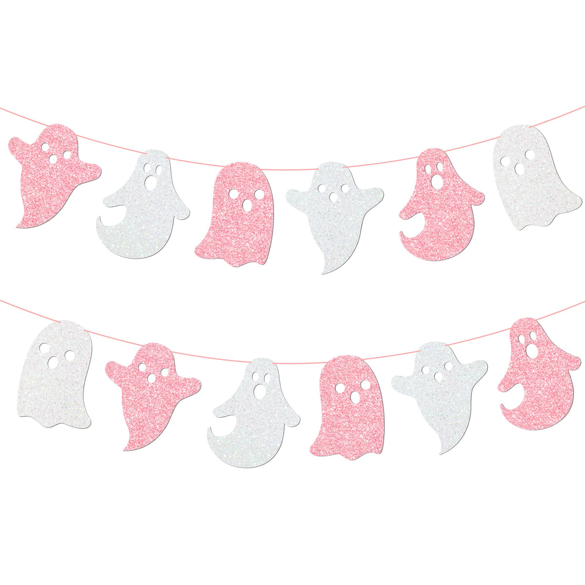 Halloween Party Supplies Halloween Hanging Ghost Banner 2PCS Glitter White Pink Ghost Birthday Party Cutout Banner for Home Haunted Houses Baby Shower Decor