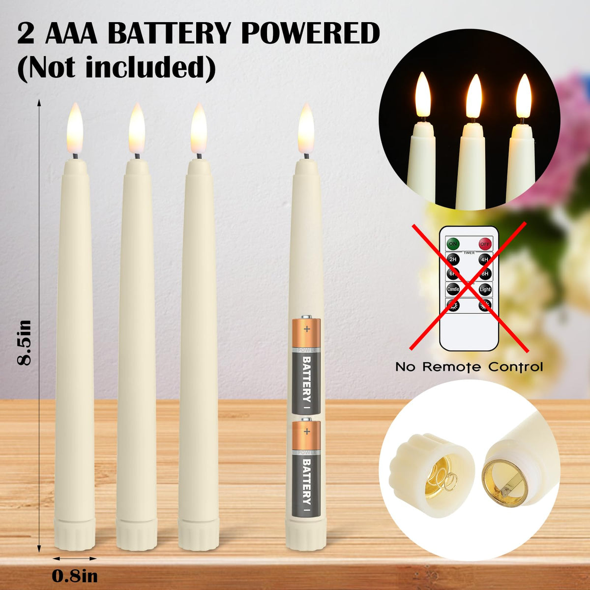 Baquler 36 Pcs Flameless Taper Candles LED Taper Candles Flickering Bulk Ivory LED Candlestick for Easter Wedding Church Halloween Christmas Party Decor Table Centerpiece, 8.5 in, No Batteries