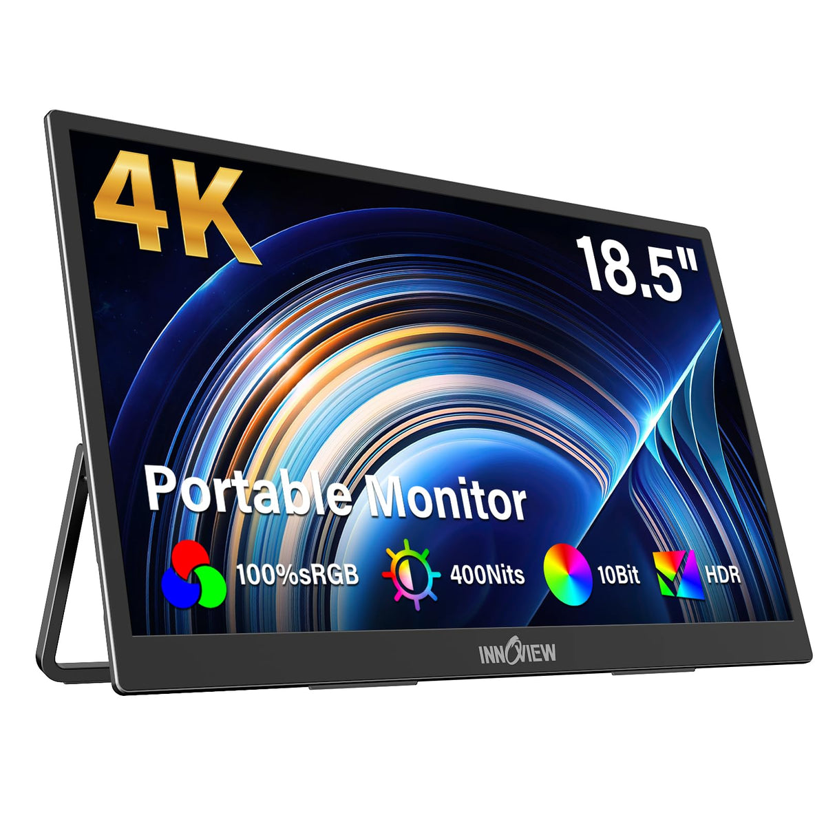 InnoView 4K Portable Monitor 18.5" 3840x2160 UHD USB-C HDMI for Laptop, 400 nits IPS Computer Gaming Display HDR Travel Monitor with W/180°Adjustable Stand for Desktop Mac Phones Tablet PS5/4 Switch