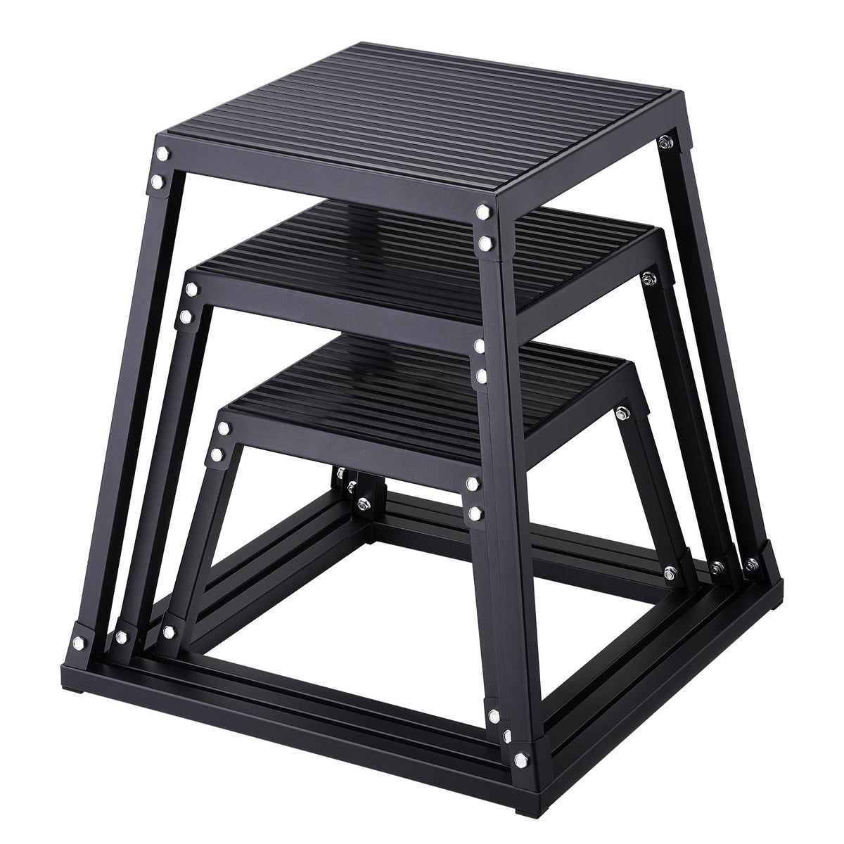 VEVOR Plyometric Platform Box, 12/18/24 Inch Plyometric Jump Box, Fitness Steel Plyo Box for Home Gym Jump Training, Crossfit, Conditioning, Strength Training, Black