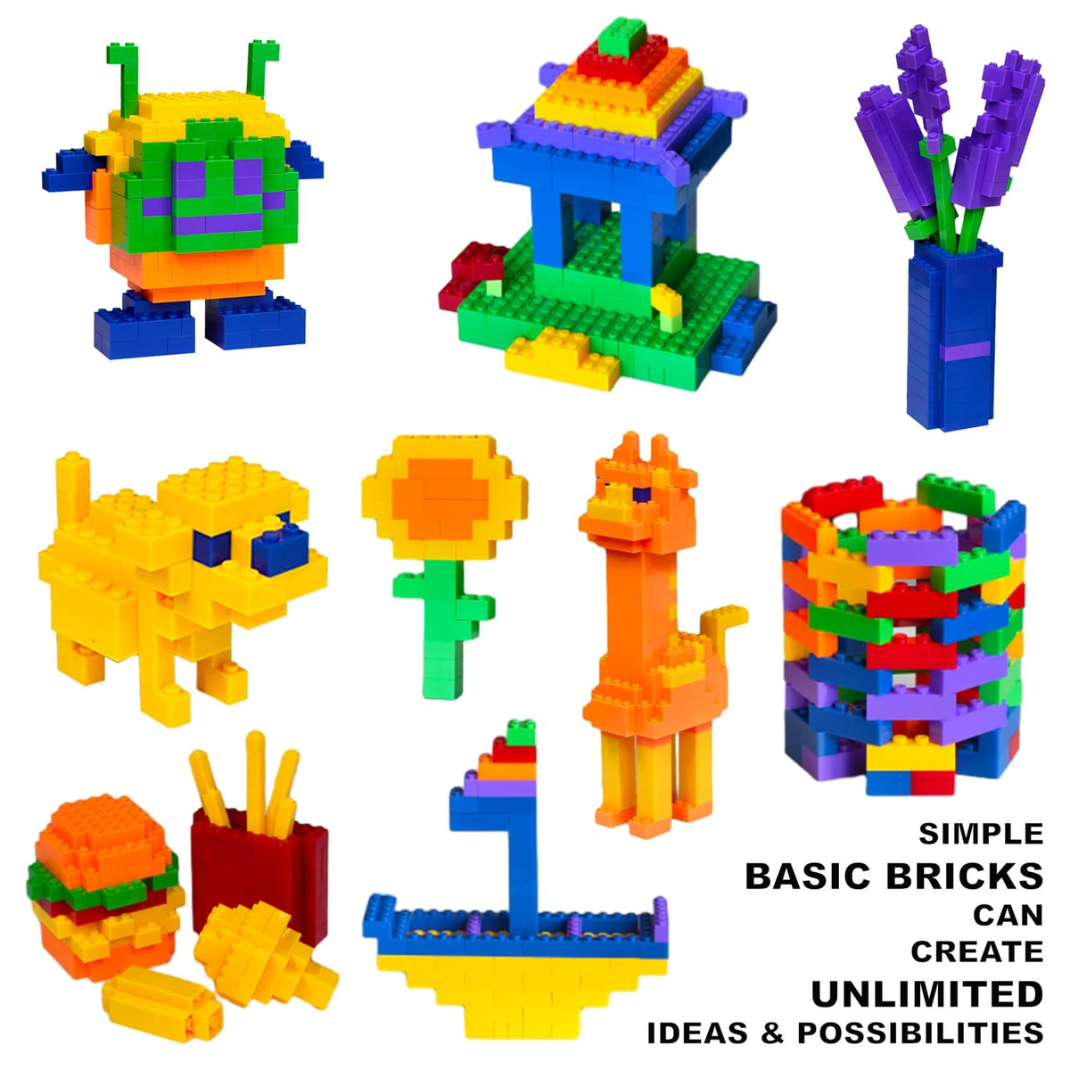 Bestoyz Building Bricks 1000 Pieces in Rainbow Colors, Classic Generic Building Blocks Toy for Boys & Girls, Educational Building Toys for Classroom, School, Toys for Kids Aged 4+