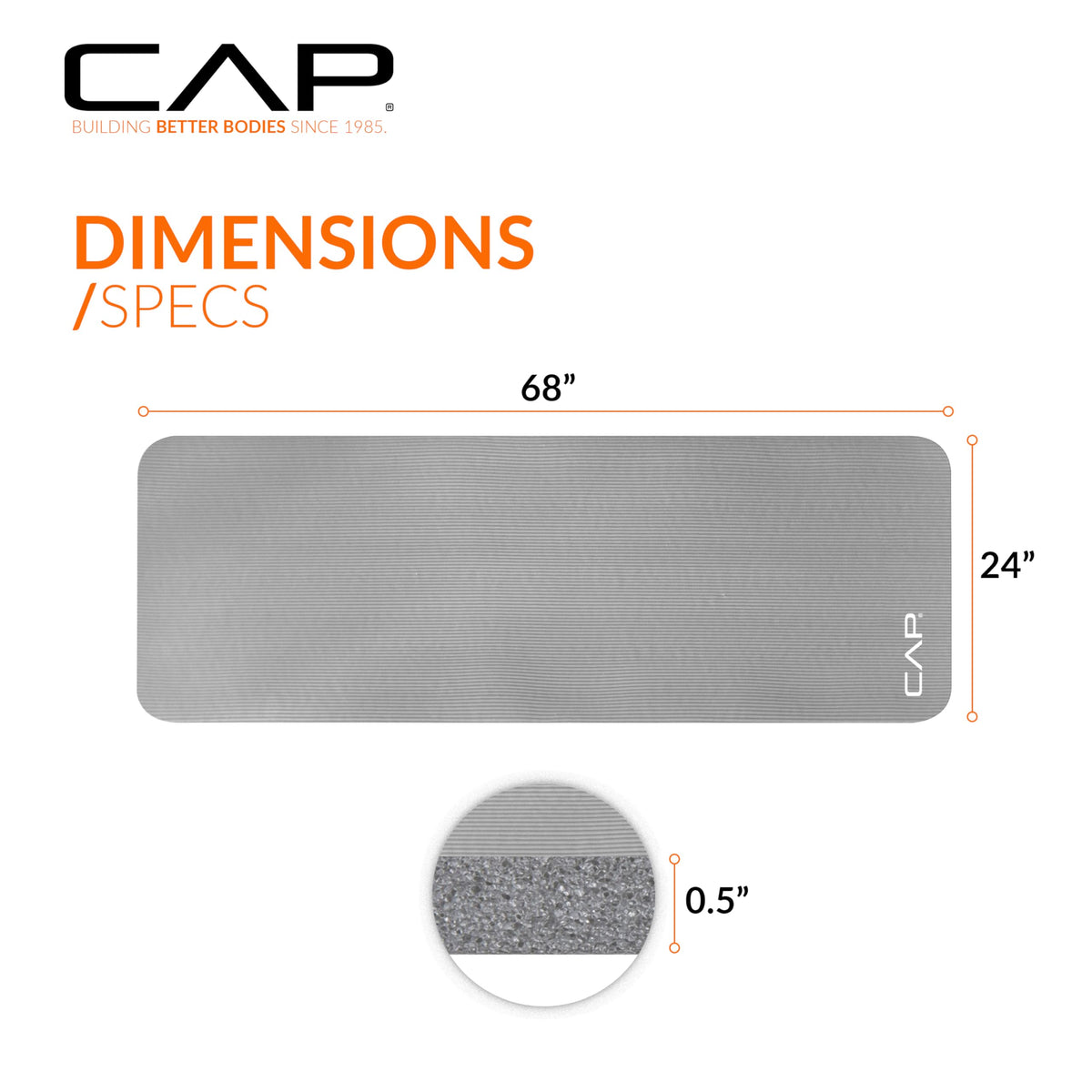 CAP Barbell High Density Exercise Yoga Mat with strap, 68"x24"x 1/2" - Sage Green
