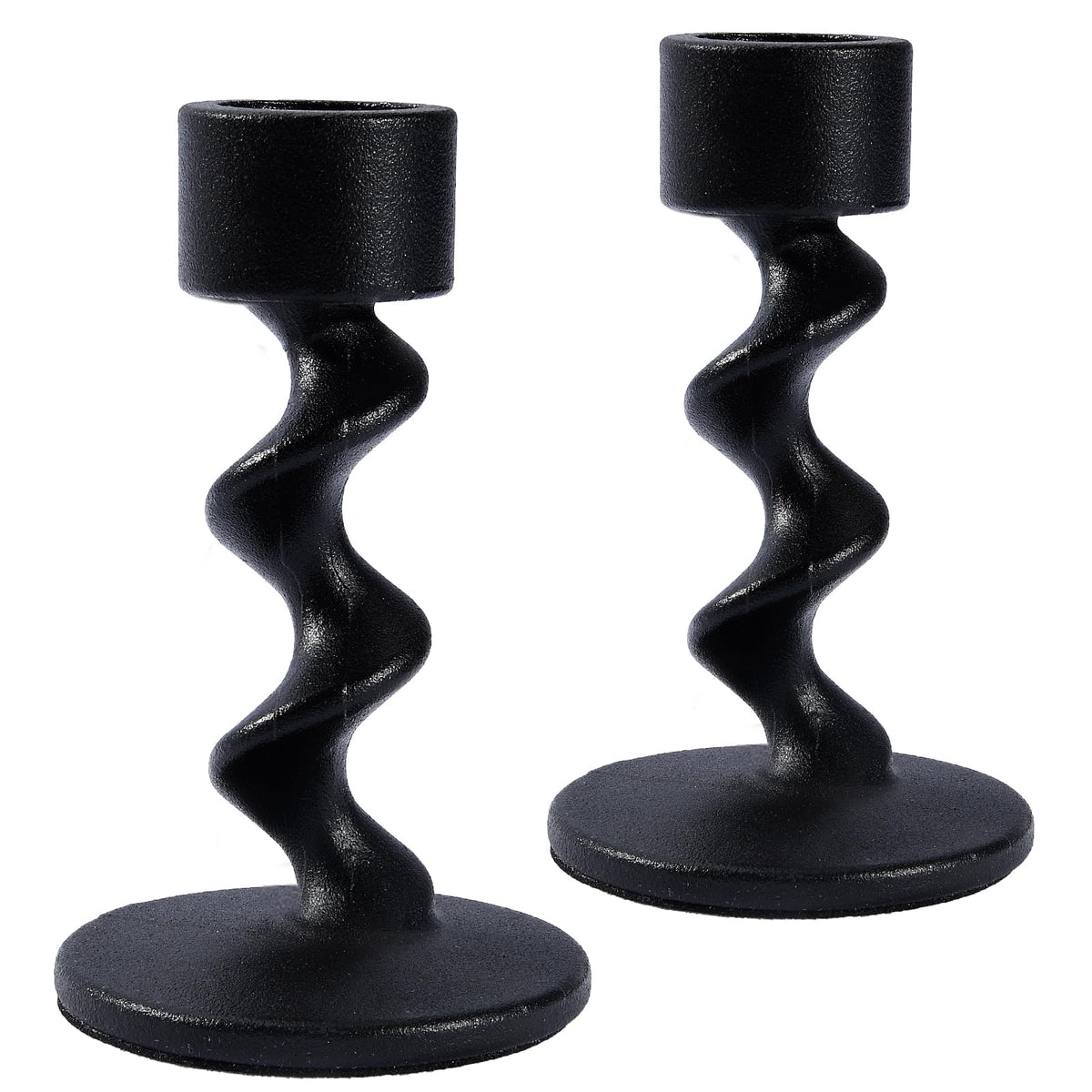 Aglary 2PCS Matte Black Spiral Iron Taper Candlestick Holders – Stylish Table Centerpieces for Wedding, Anniversary, Party & Home Decor, Durable Gift with Anti-Slip Design