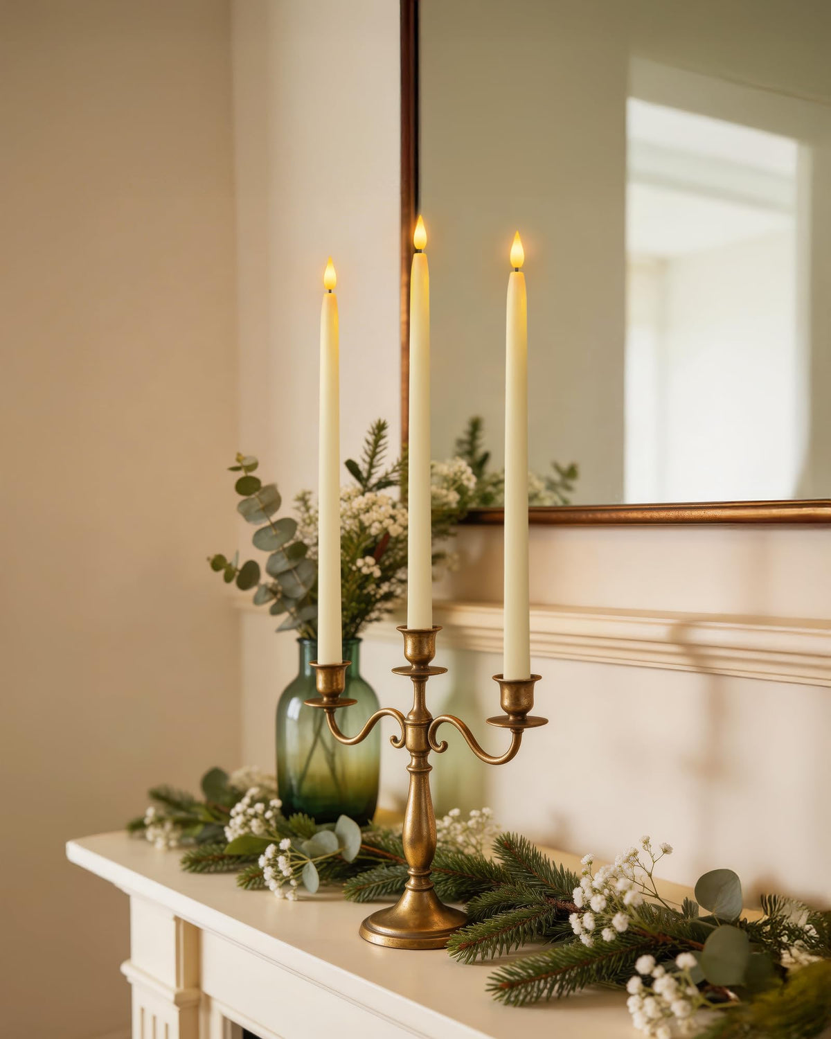 Homemory 15 inches Real Wax Flameless Taper Candles with Remote Timer, 2 Pcs Ivory LED Taper Candles Battery Operated with 3D Flickering Flame, Window Candle Led Candlesticks for Dinners Home Decor