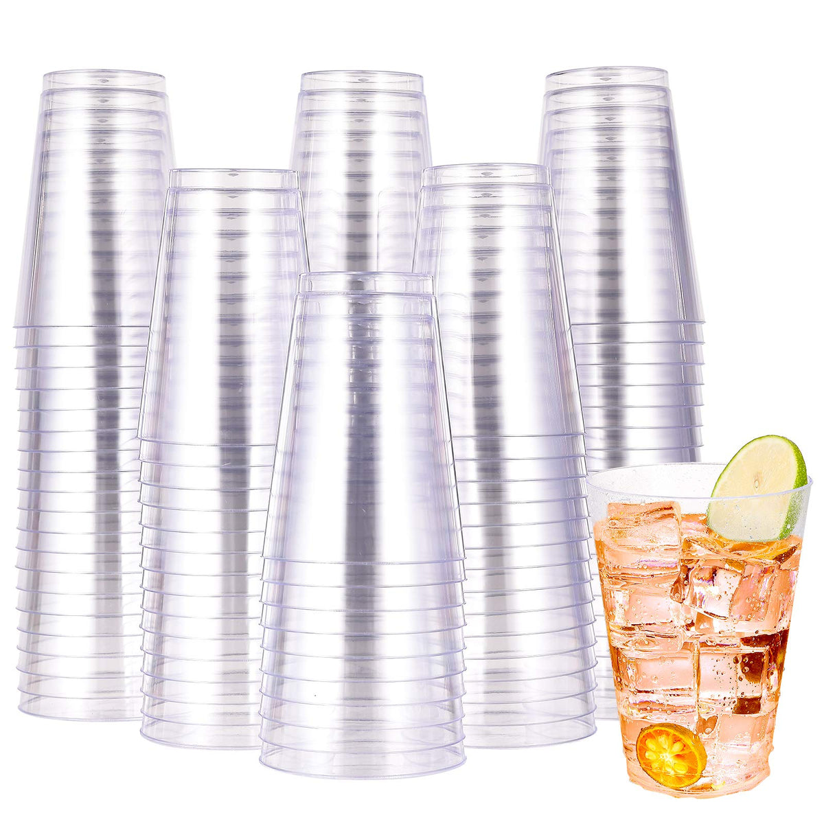 JOLLY CHEF 16 oz Clear Disposable Plastic Cups, 100 Pack Heavy-duty Plastic Cups Tumblers,Perfect for for Halloween, Christmas, and Thanksgiving Parties