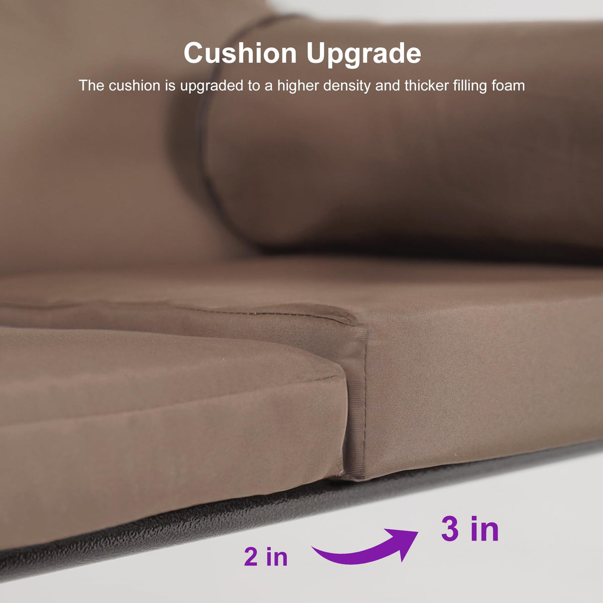 PURPLE LEAF 3-Seat Deluxe Outdoor Patio Porch Swing with Weather Resistant Steel Frame, Adjustable Tilt Canopy, Cushions and Pillow Included, Beige