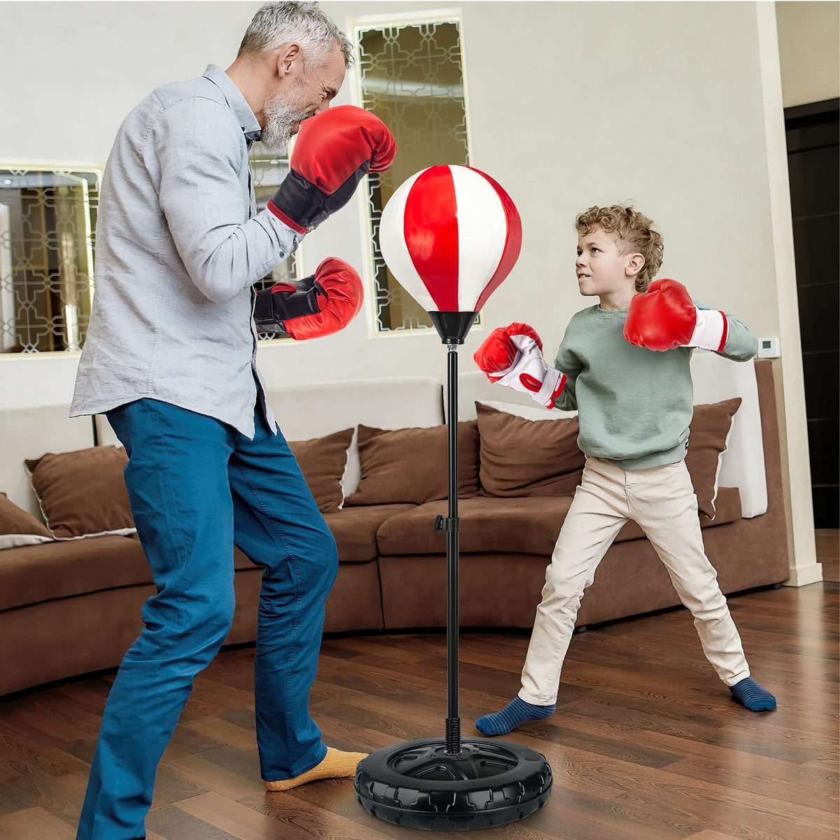 Springflower Big Punching Bag for Kids Included 2 Pack Boxing Gloves, Boxing Toys for Boys, Boxing Bag Sets with Height Adjustable Stand, for Boys & Girls Age 5 6 7 8 9 10 Years Old