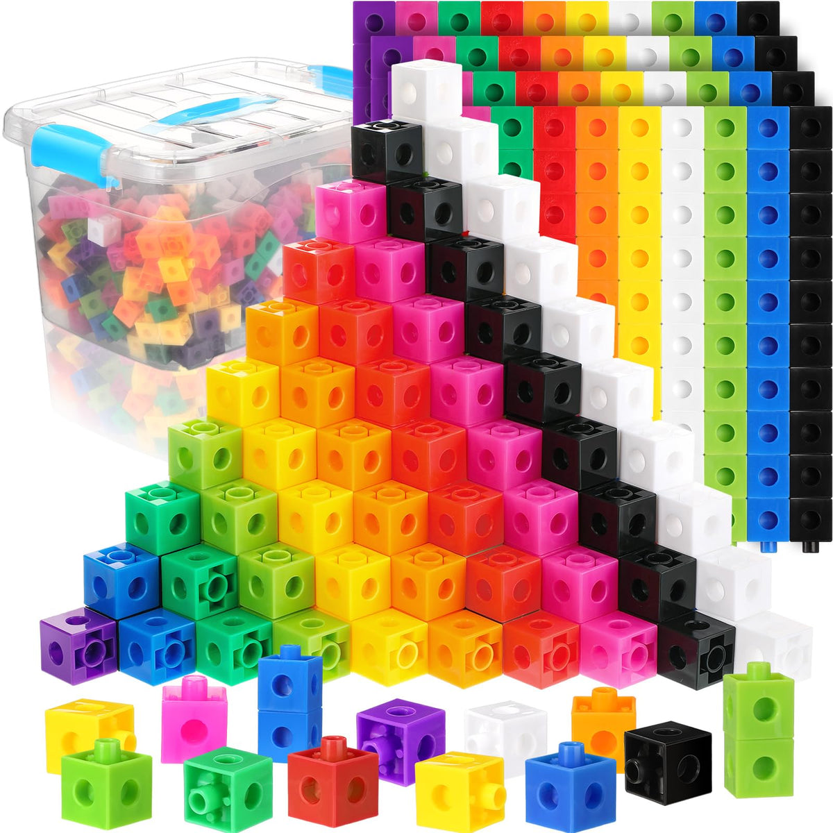Jenaai 500 Pcs Math Learning Linking Cube with Storage Container Counting Cubes, Colorful Plastic Counting Blocks, Manipulatives Classroom Learning Supplies for Educational(Blue)