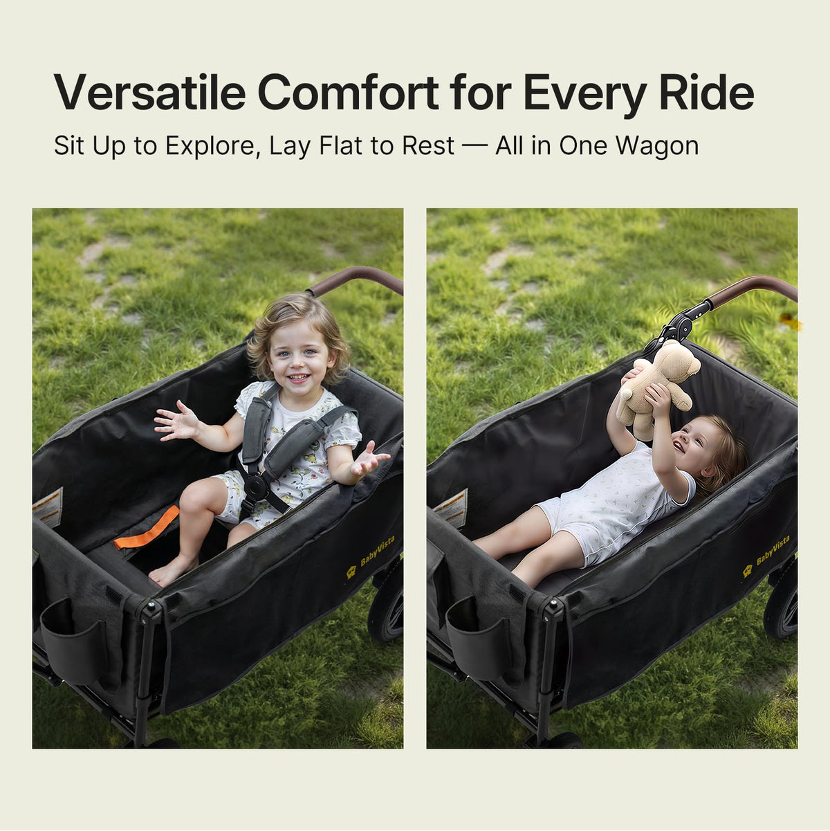 BabyVista Stroller Wagon for Kids, One-Hand Adjustable Push/Pull Handle, Spacious Storage, 8"/12" All-Terrain Wheels, Canopy with Bug Net, Wagon Stroller for Daily Walks, Short Trips & Grocery Runs