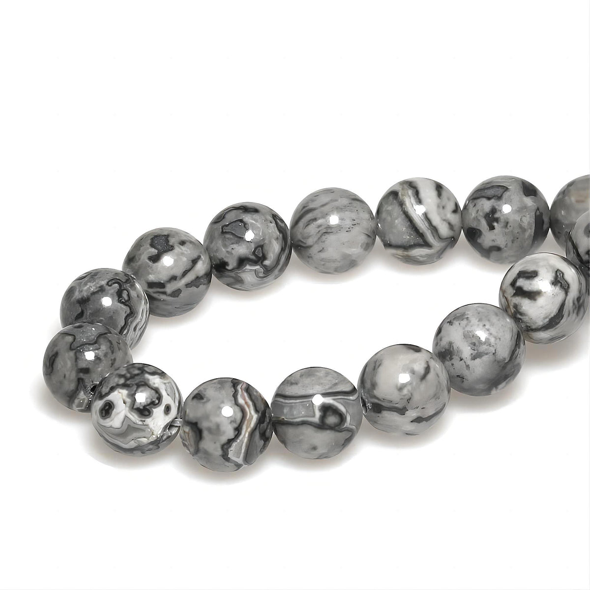 MJDCB AAA Natural Map Stone Beads Gray Picasso Stone Beads for DIY Bracelet Making 15" (6mm)
