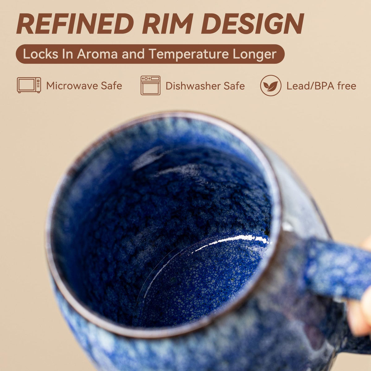 Sakura Blue Reactive Glaze Ceramic Coffee Mug - 14 oz Unique Mug with Ergonomic Handle, Large Ceramic Mug for Coffee, Tea, Milk - Great Birthday Gift for Women, Men, Friends, Home & Office Use
