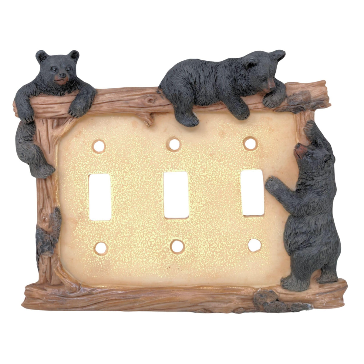 BestGiftEver Black Bear on Logs Triple Toggle Switch Cover Wall Plate for Cabin Lodge Style Home Decor | Ideal for Nature and Wildlife Lover