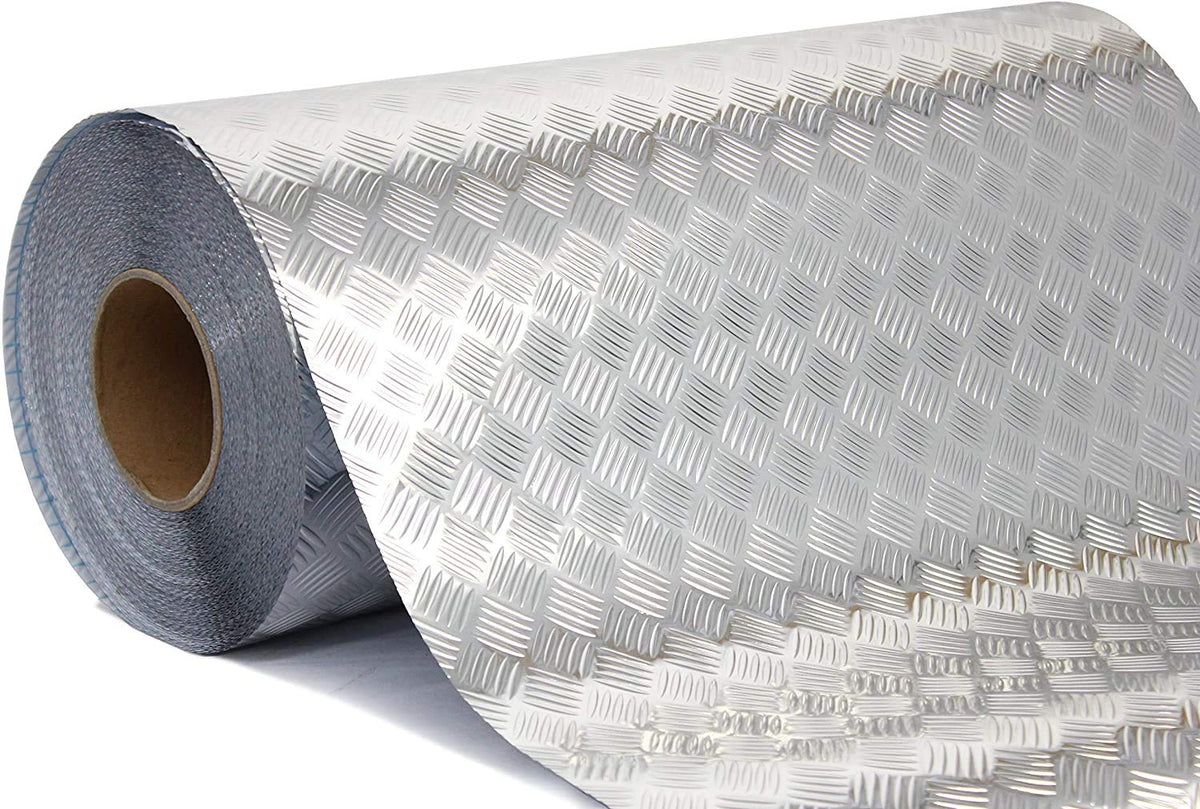 VViViD Metallic Industrial Diamond Plate Chrome Finish Self-Adhesive Vinyl Sheet Roll for Craft & Hobby Application (Silver 6ft x 17.8 Inch)