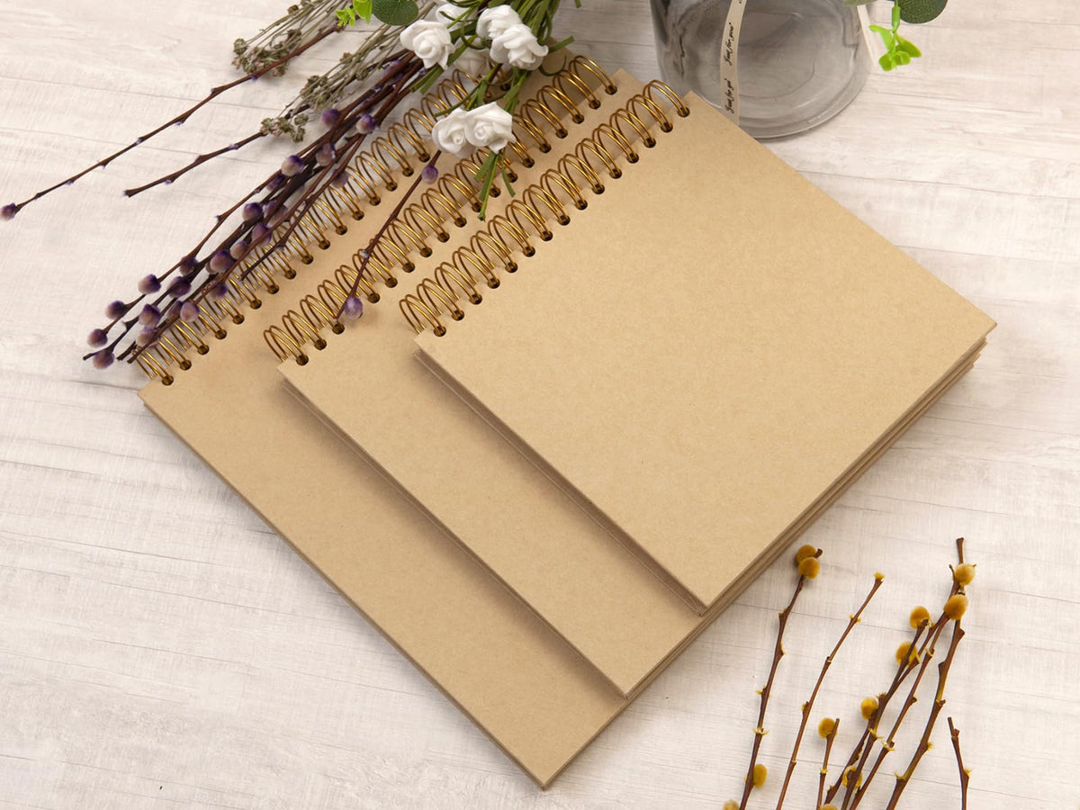potricher 8 x 8 Inch DIY Scrapbook Photo Album 80 Pages Thick Kraft Blank Yellow Paper Memory Book for Wedding and Anniversary Family (Yellow, 8 Inch)