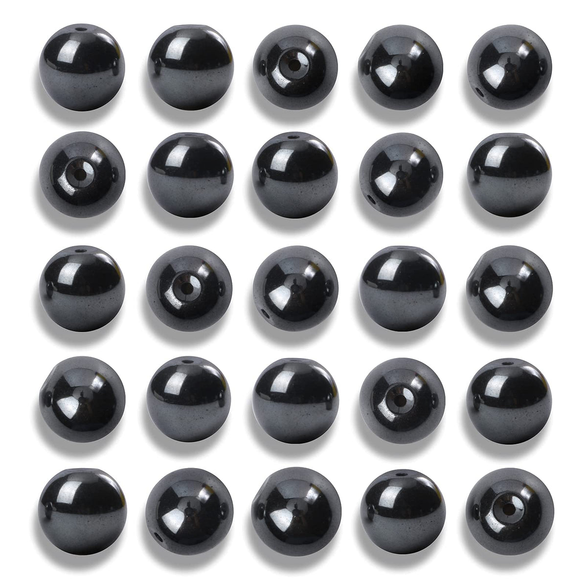 NITOPUPU 100Pcs 8mm Natural Smooth Black Hematite Beads Round Loose Stone Beads for Jewerly Making with Crystal Stretch Cord
