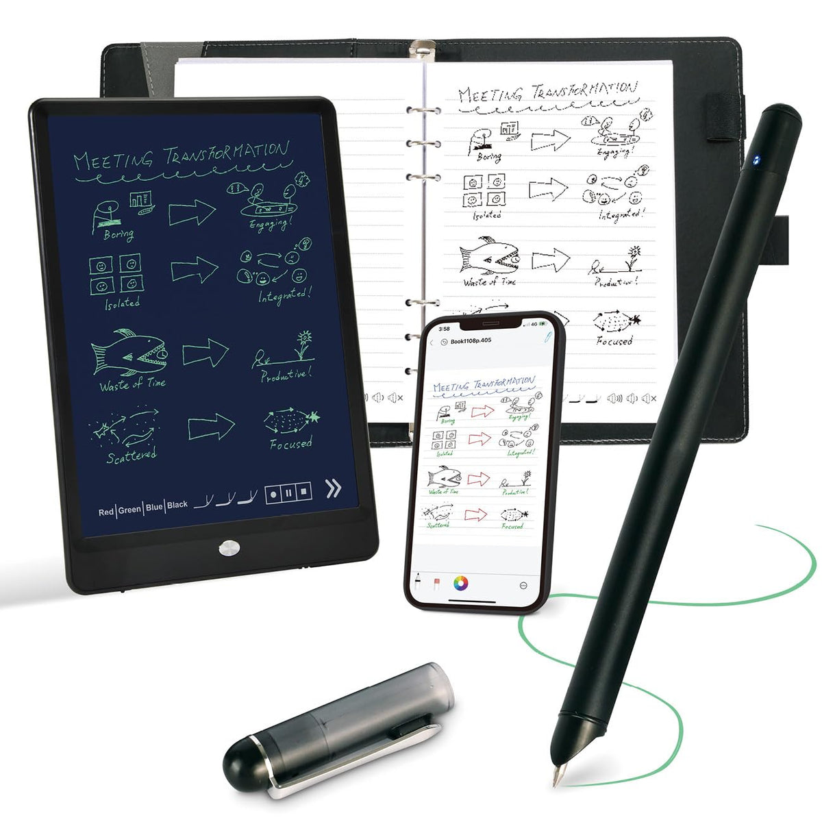 Smart Pen for Note Taking Set Real-Time Paper-to-Digital, Smart Digital Notebook with Pen for Meeting Class Creation, Convert to Text, Store, and Share Your Handwritten Notes via App(iOS/Android)
