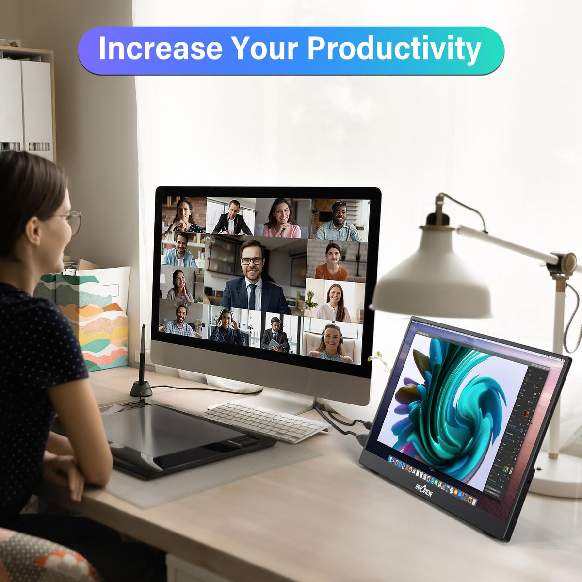 InnoView 15.6'' Portable Monitor for Laptop FHD 1080P USB-C Travel Monitors Built-in 90° Adjustable Stand Without Bag, HDR IPS Portable Laptop Monitor for MacBook PC Phone Xbox PS4/5 Switch