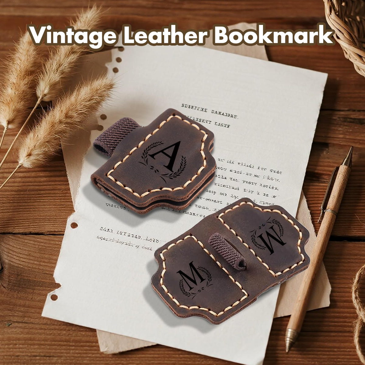 Custom Bygone Mark Bookmark with Pen Holder, 26 Letters Name Initial Personalized Magnetic Leather Bookmark, Gifts for Book Lovers, Readers, Travelers, Leather Book Marks (Wine Red, I)