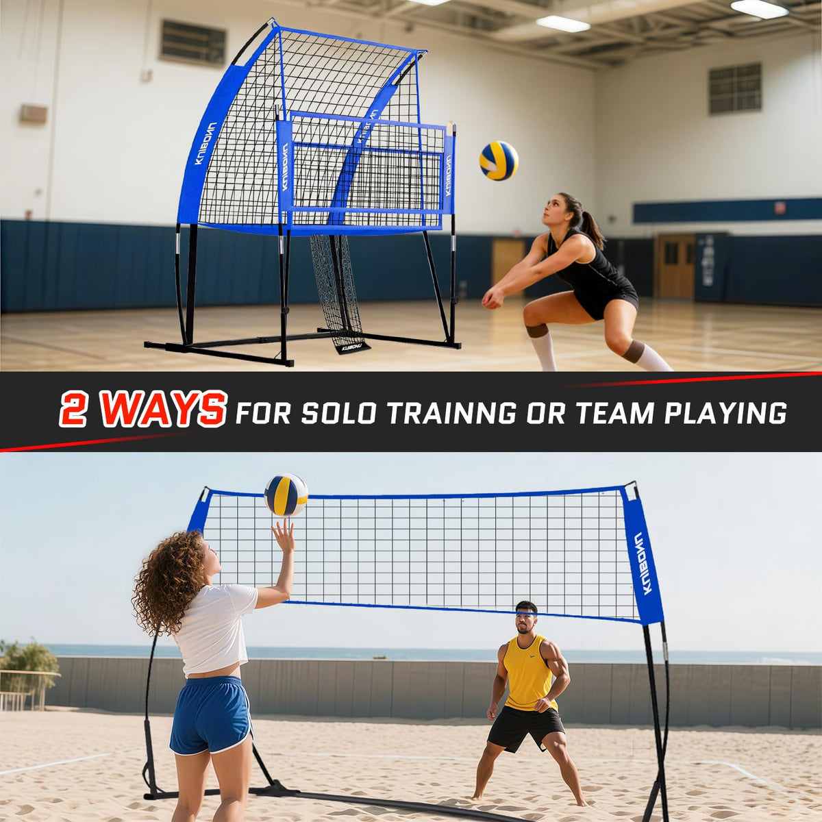 KuiBonu Volleyball Training Net System, Volleyball Training Equipment with Freely Height-Adjustable for Backyard, Volleyball Practice Net for Serving Setting Spiking, Includes Ball Kit and Carry Bag