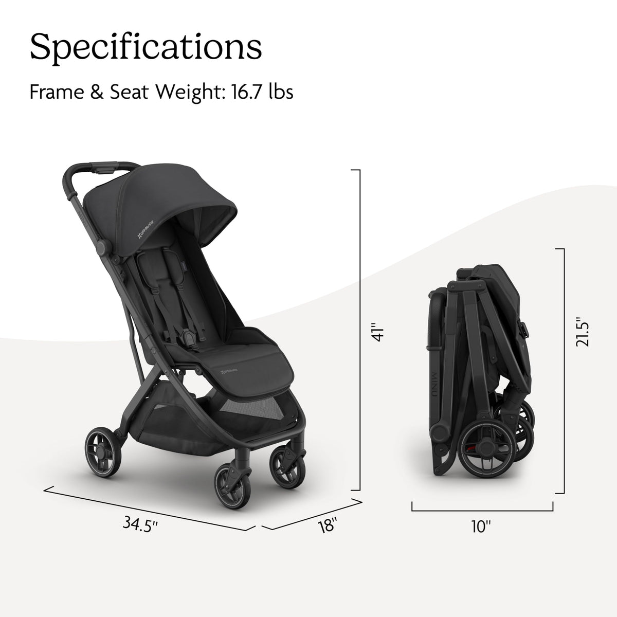 UPPAbaby Minu V3 Travel Stroller | Lightweight + Compact Design | One-Hand Fold + Unfold | from Birth + Overhead Compatible | Jake (Charcoal/Carbon Frame/Black Leather)