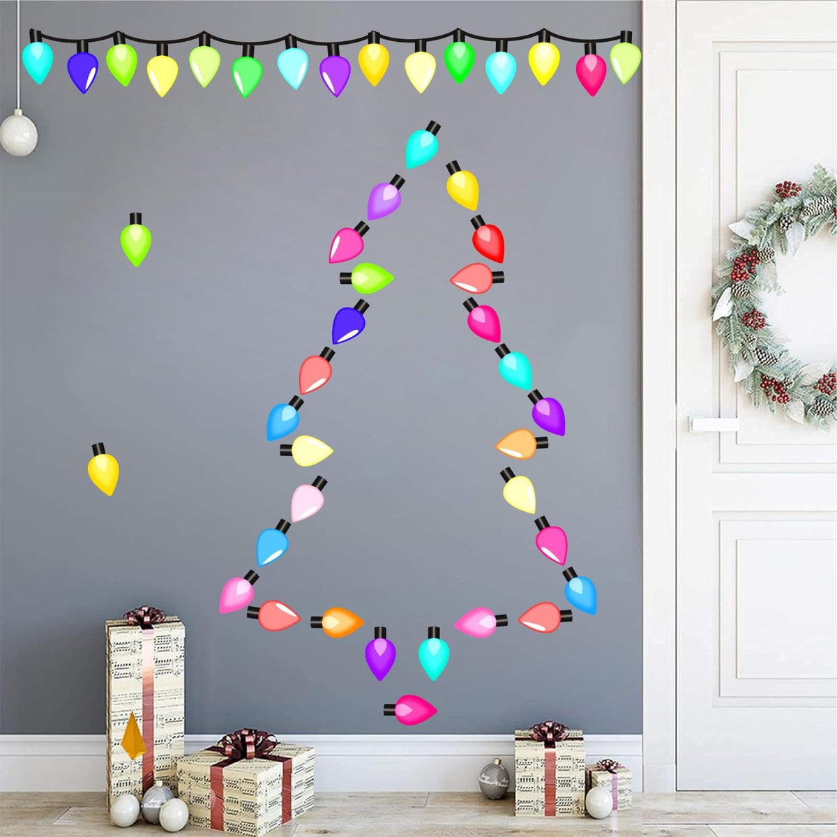 Christmas Light Window Decals Clings Double Sided Colorful Lights Wall Stickers Merry Christmas Window Wall Stickers Holiday Xmas Bright Windows Decals Holiday Light Bulb Windows Decorations