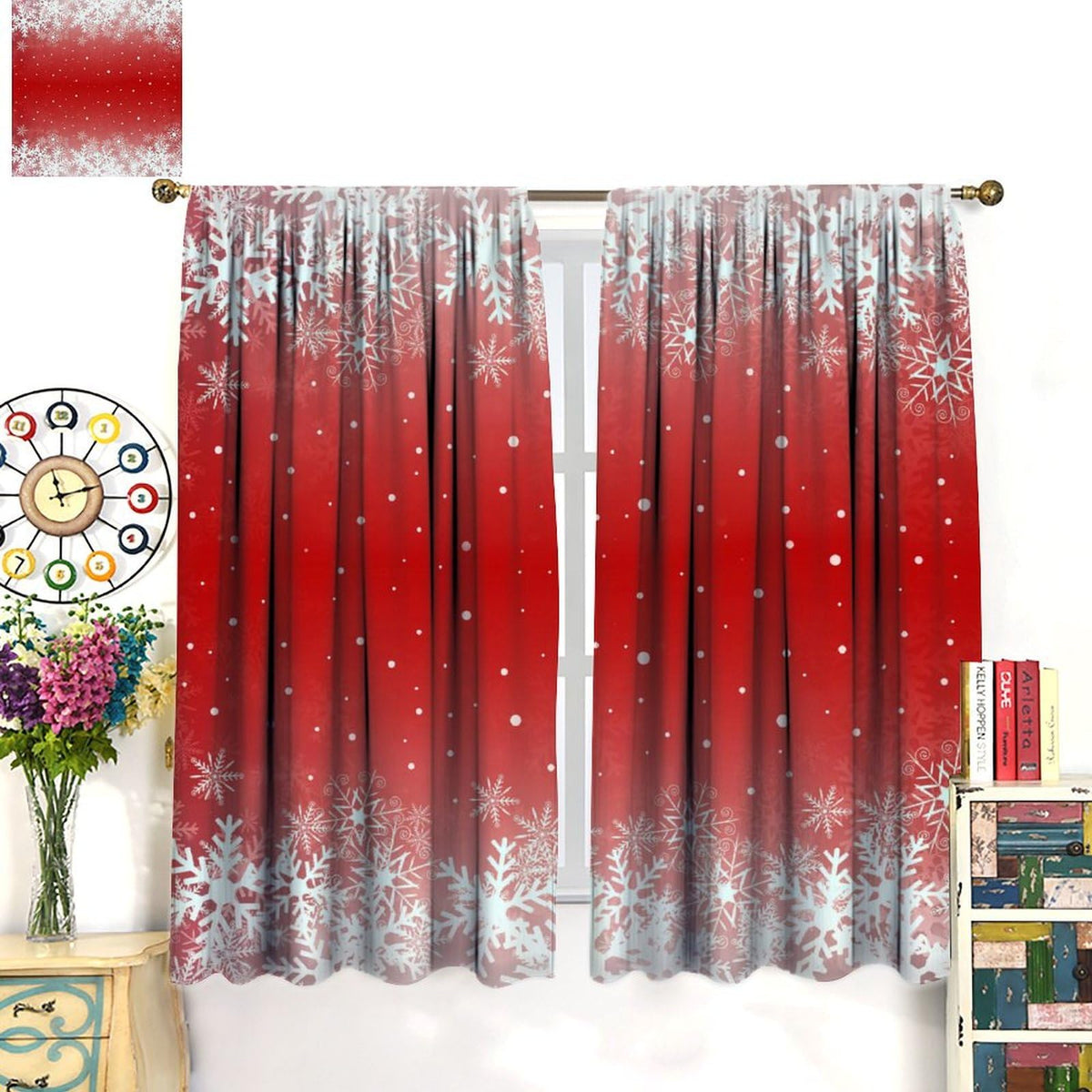 FengMingRui Merry Christmas Snowflakes Curtains for Happy Festival Living Room Bedroom Home Decor Window Drapes 42" W X 45" L