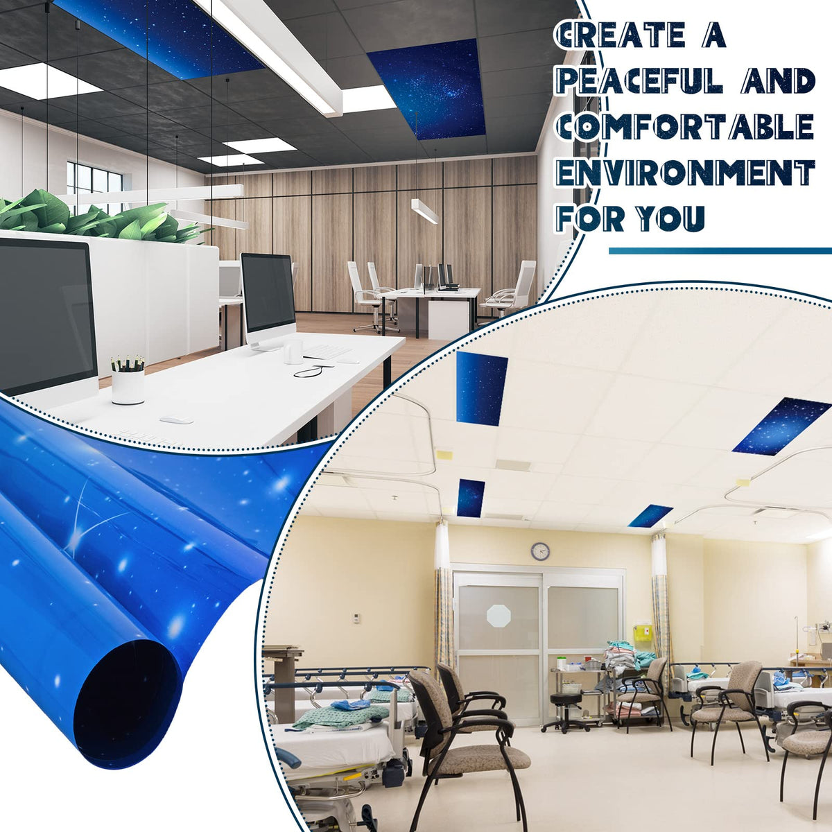 Amylove 4 Pcs Fluorescent Ceiling Light Covers with Star and Night Pattern, Classroom, Dark Color