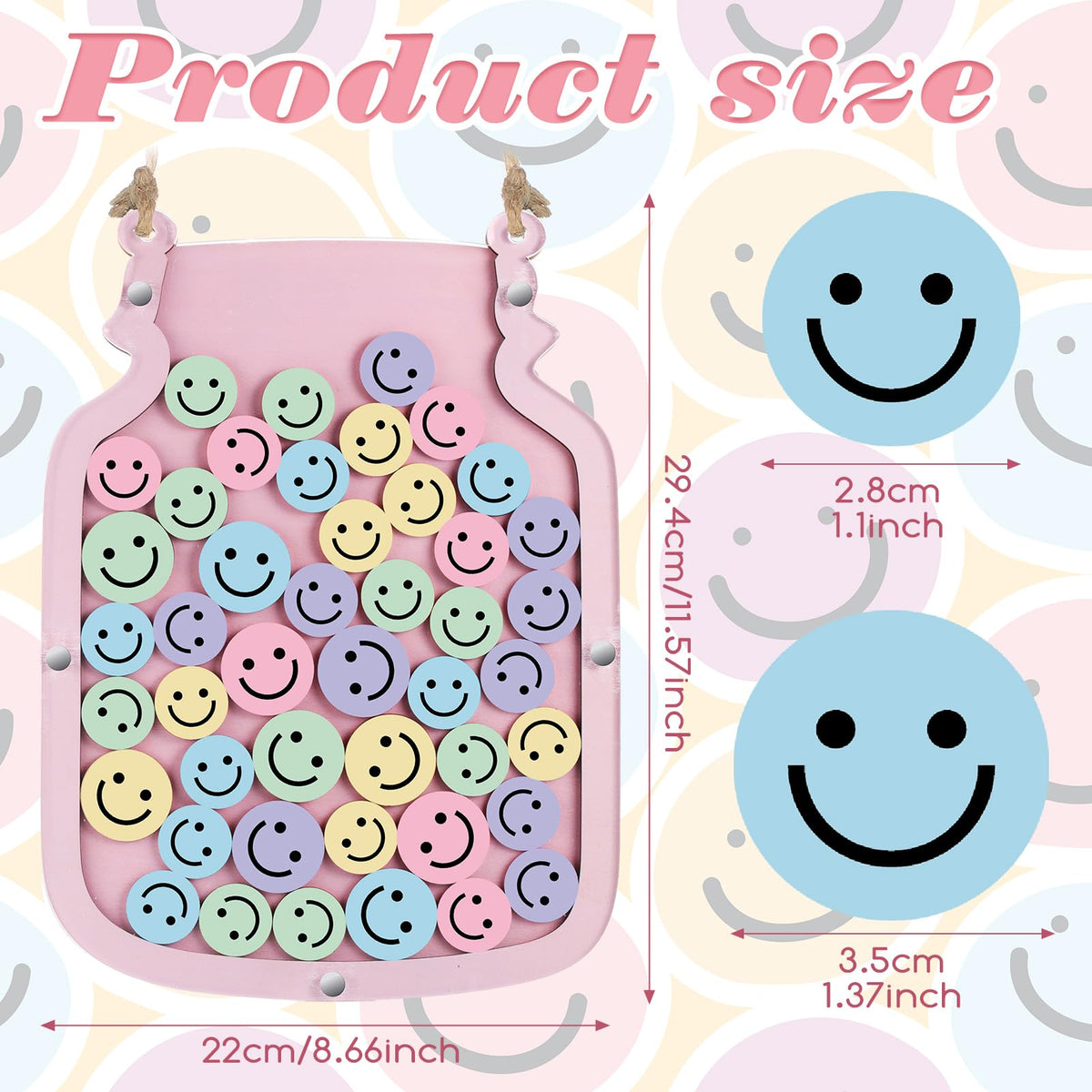Zhanmai 11.57 x 8.66" Classroom Reward Jar for Kids Behavior Chart for Classroom Star Reward System Hanging Wooden Home Behavior Jar for Boys Girl Management Board Tools Incentive(Smiling Face,Pink)