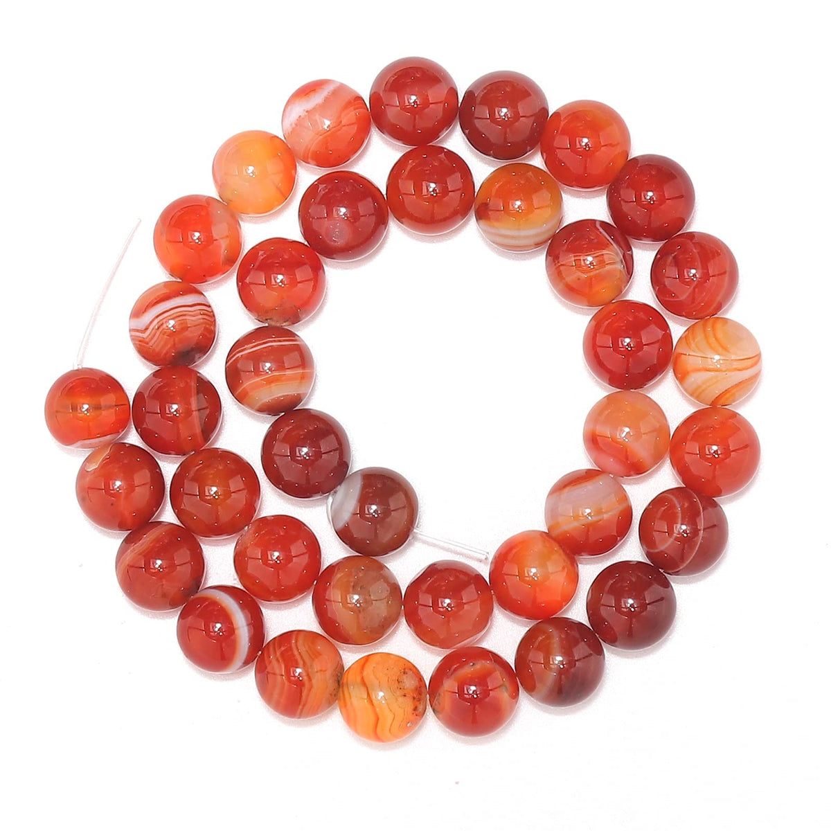 45pcs 8mm Natural Stone Beads Red Carnelian Striped Agate Beads Energy Crystal Healing Power Gemstone for Jewelry Making, DIY Bracelet Necklace