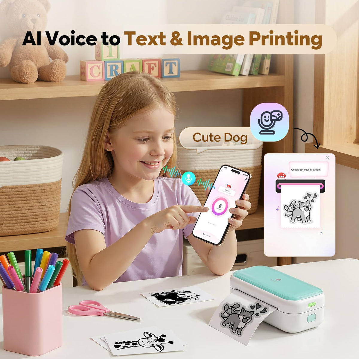 Phomemo M03C Mini Flashcards Printer, Mini Flash Cards Sticker Printer for Preschoolers, DIY Printable Learning Tool, Montessori Toddler Card Tool for Math, Phonics, Sight Words, Homeschool Supplies