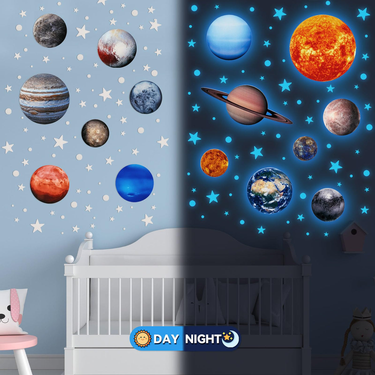 Fontien Solar System Wall Decals Glow in The Dark Stars, 780 Pcs Glowing Stars and Planets Stickers for Ceiling, Baby Nursery Planets Wall Stickers for Bedroom, Kids Room Decoration