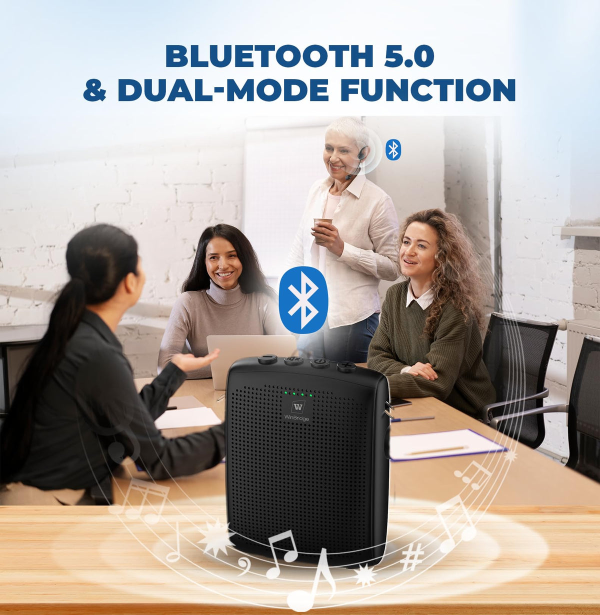 WinBridge Voice Amplifier Wireless Microphone Earhook, Porable Speaker and Mic for Teachers, Mini PA System with Crystal-Clear Original Sound, Fitness Ear-Secured Microphone for Public Speaking WB007
