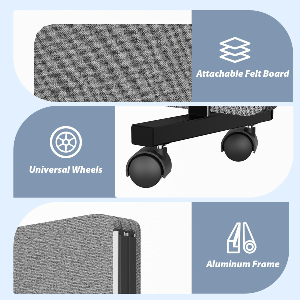 Acoustic Room Divider Privacy Panel with Wheels, 4 Panel Soundproof Room Divider (Aluminum Frame) for Room Partition, Folding Room Dividers Separation Office Cubicle Wall Sound Proof Partition Divider