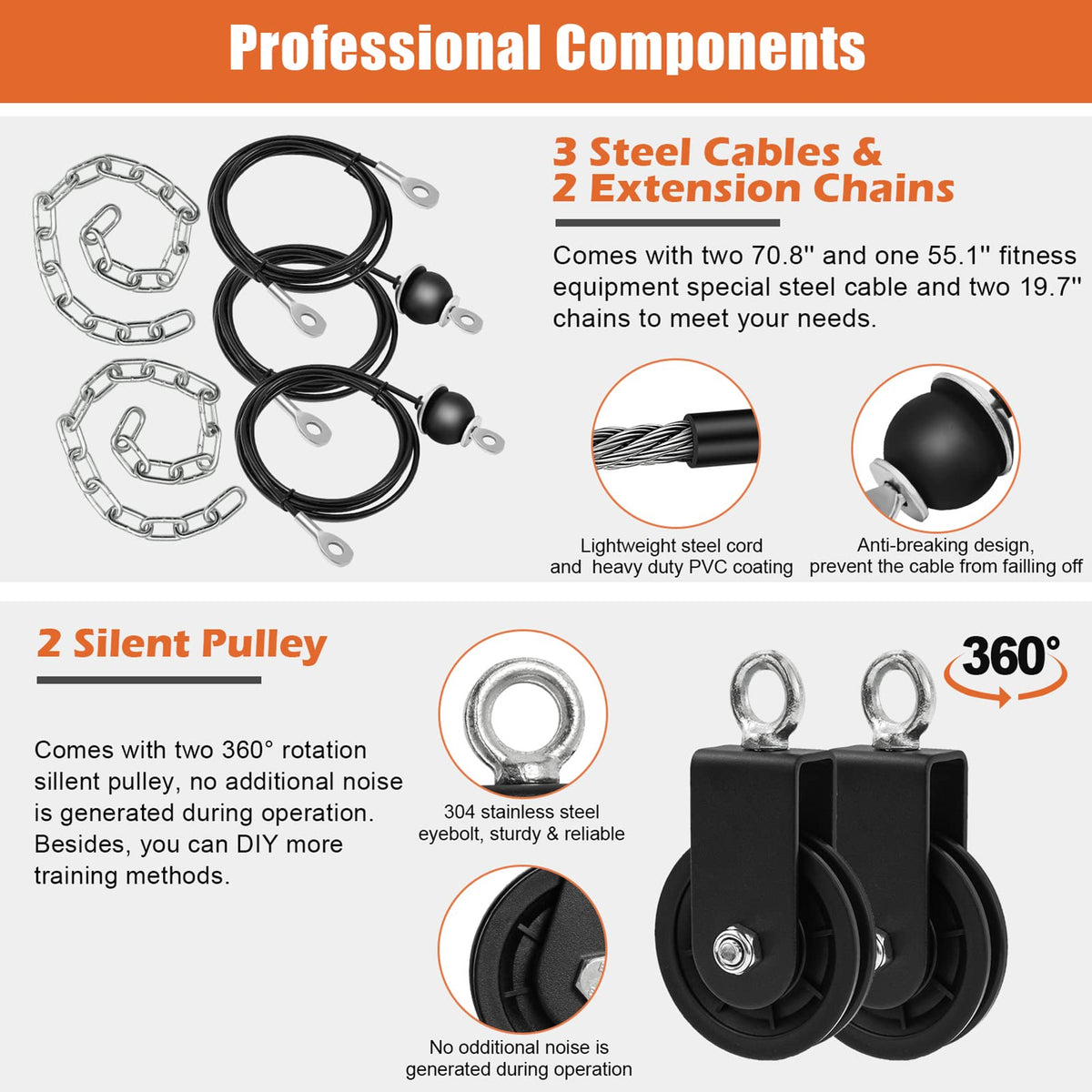SERTT Weight Pulley System Gym, Pulley Pro Home Cable Pulley System gym for Lat Pull Down, Biceps Curl, Triceps, Shoulders, Back, Forearm Workout, DIY Weight Cable Pulley Attachments for Gym Equipment
