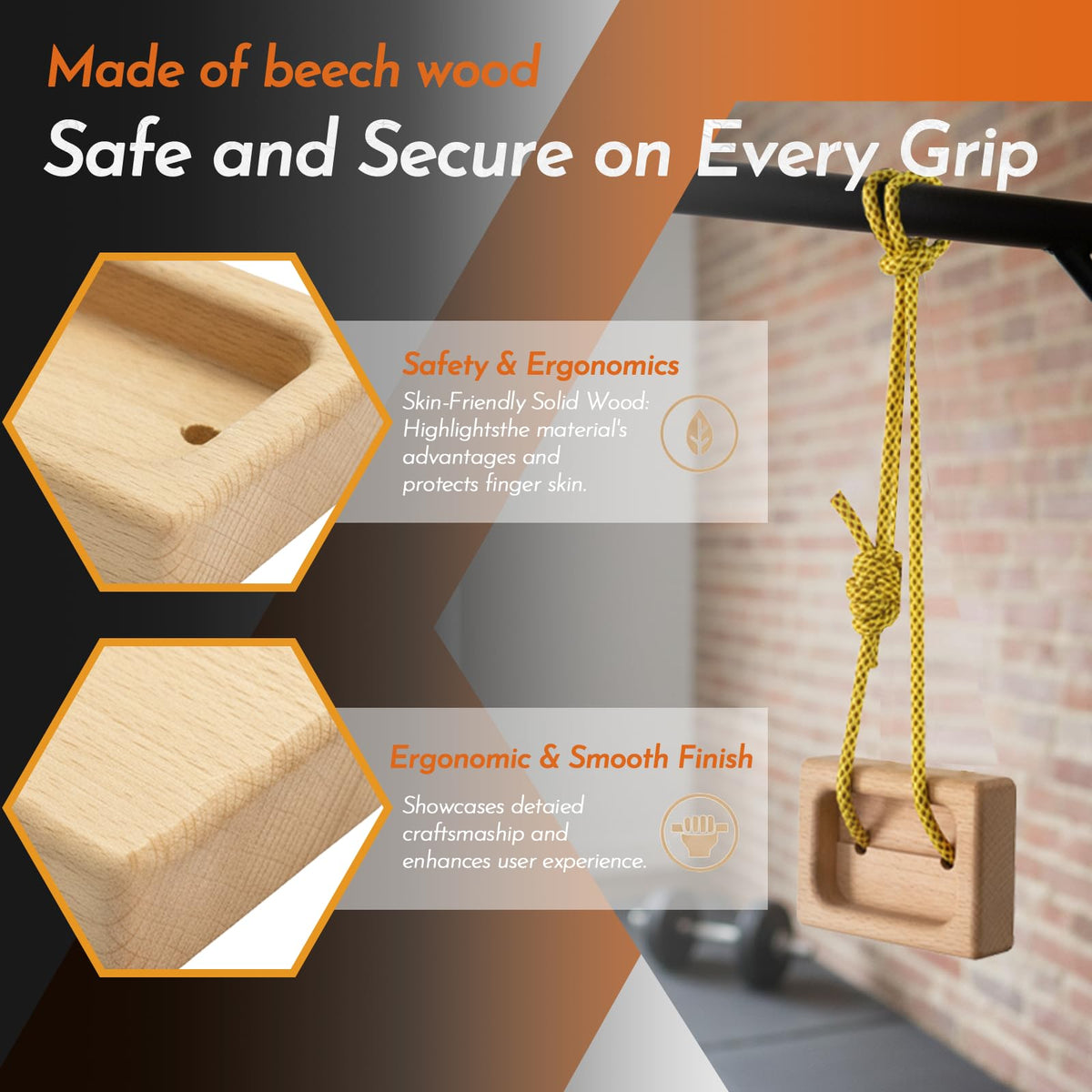 1 Pair Wooden Hangboard for Climbing Training – Dual-Pocket Grip Blocks for Finger Strength, Grip Power & Climbing Conditioning – Portable Beech Wood Fingerboard