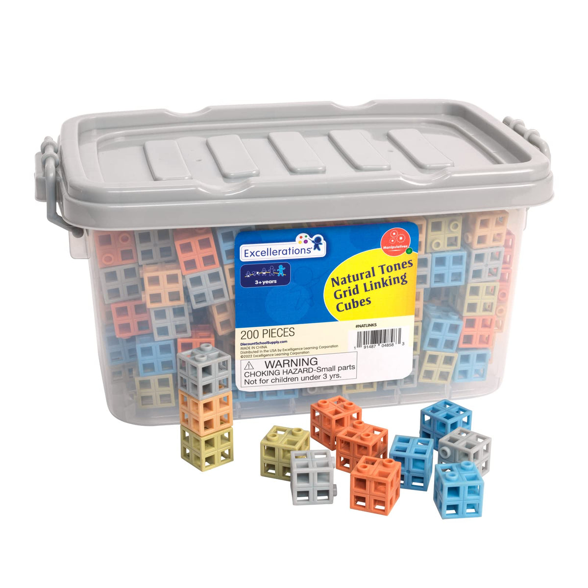 Excellerations Natural Tones Grid Linking Cubes - 200 Pieces