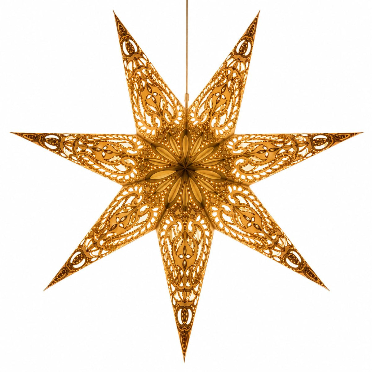 YEPSIO Lantern Lampshade Paper Star Light Shades Large 60cm Hanging Decorations for Christmas Wedding Home Decoration Birthday Party Foldable 7 Pointed Star (Glitter White Golden)