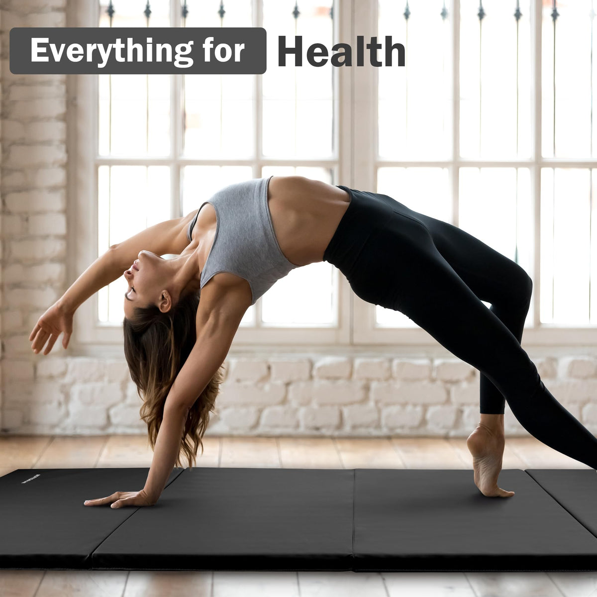 Fitvids Gymnastics Mats for Tumbling, 4'x8'x2" Folding Exercise Gym Mat with Carrying Handles High-Density Anti-Tear Martial Arts Fitness Aerobics Mat for Home Gym Yoga Pilates MMA Core Training, Graphite