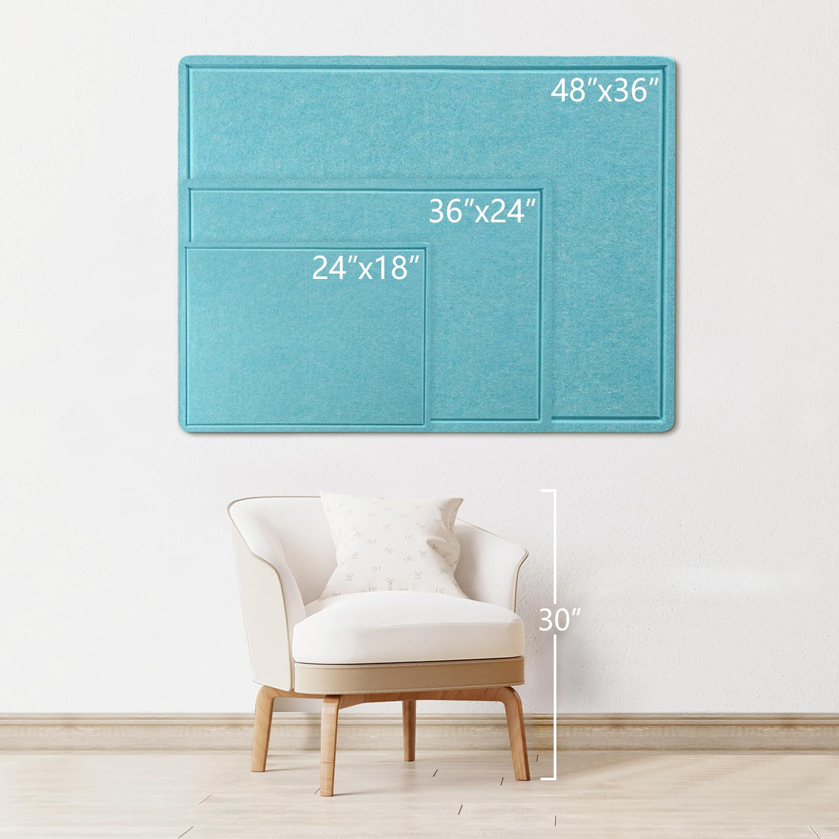 Lightomorrow Bulletin Board, 24 x 18 inches Felt Board Decorative Pin Board, Cork Board Alternative for Wall, Foldable Self-Adhesive Vision Board Mood Board with 20 Pushpins - Turquoise Blue