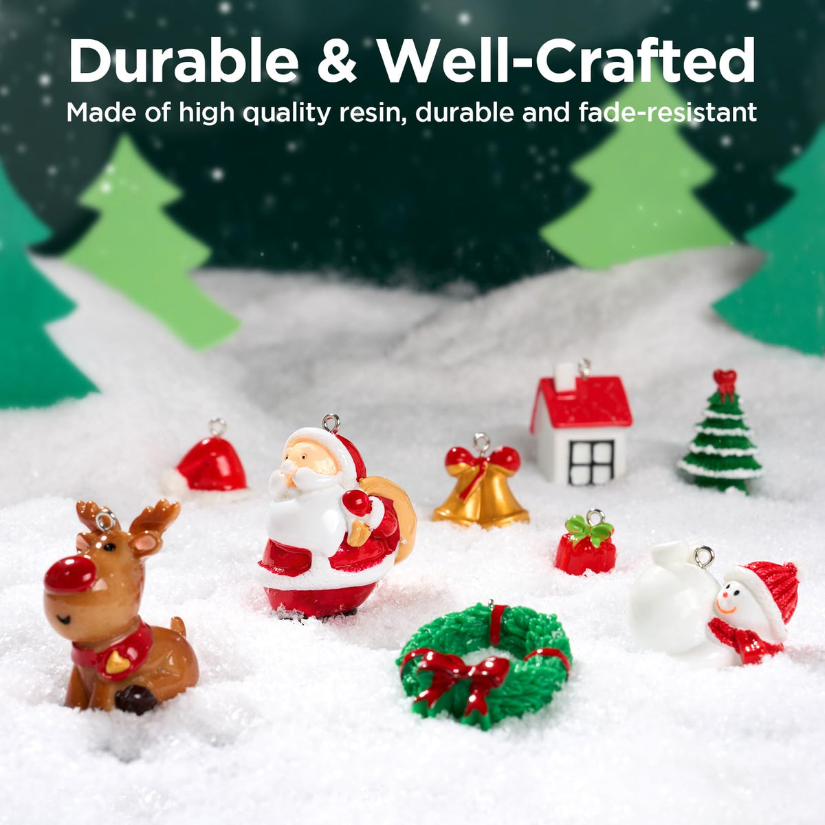 Mini Christmas Ornaments, Sooez Set of 24 Cute Miniature Resin Christmas Tree Ornament Figures Advent Calendar Fillers, Durable & Well-Crafted 3-D Figurines with Gold Loops for Easy Hanging