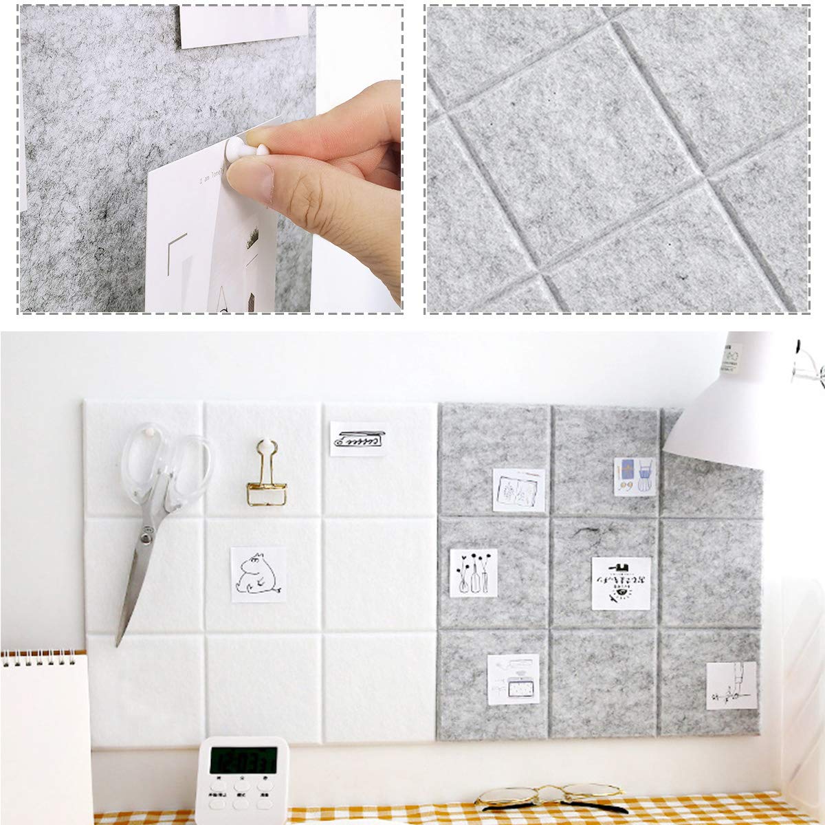 Uoisaiko Large Felt Board Tiles for Wall with 30 Push Pins, 11.8"x11.8" Pack of 6 Pin Board Notice Boards for Home Office Kitchen, Bulletin Board Wall Tiles for Photos Memos (Orange+Grey, 6 Pack)